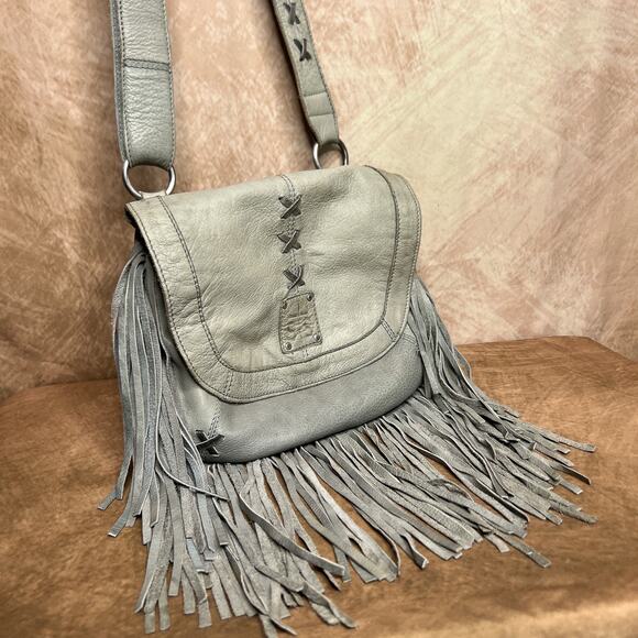 STS Ranch Daydreamer Crossbody Bag Fringe Green Gray Leather Western Rodeo Folk - Picture 15 of 16